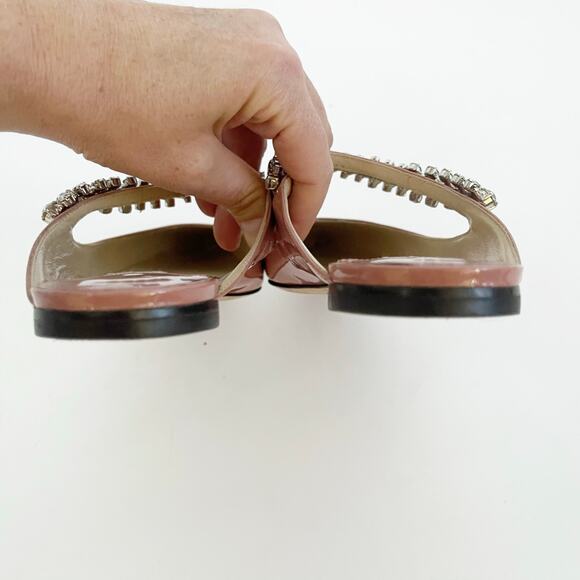 Jimmy Choo Ballet Pink Patent Leather Crystal Bing Pointed Toe Flat Mules 37.5 - Picture 9 of 11